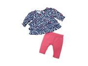 Faded Glory Infant Girls Blue Pink Star Ruffled Shirt Leggings 2 Piece Outfit