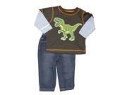 Kids Headquarters Infant Toddler Boys T Rex Brown Longsleeve Shirt Jeans Set