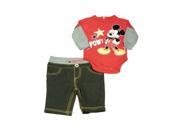 Disney Mickey Mouse Infant Boys Red Longsleeve Creeper Jean Pants Set