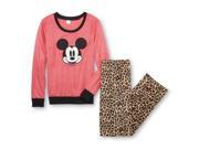 Disney Mickey Mouse Womens Pajamas Pink Leopard Print Sleep Set Lounge Pants L
