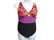 Tropical Escape Womens Black Purple Floral 1 Pc Swimming Suit Plus Swim Bathing