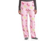 Womens Plush Pink Bow Sleep Pants Fleece Ribbon Pajama Bottoms PJs M