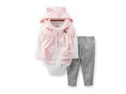 Carters Infant Girls 3 Piece Plush Pink Hooded Vest Pants Creeper 24m