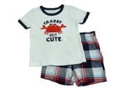 Carters Infant Boys White Crabby But Cute T Shirt Blue Plaid Shorts Set 24m