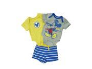 Disney Mickey Mouse Infant Gray Creeper Yellow Onepiece Striped Blue Shorts 3p