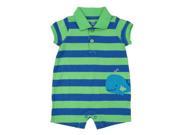 Carters Just One You Infant Boys Green Blue Whale Striped Collared Romper 3m