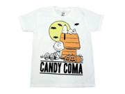 Peanuts Boys White Candy Coma Halloween T Shirt with Snoopy Charlie Brown L