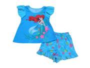 Disney Girls Blue Ariel Pajama Top Shorts 2 Piece Sleep Set Little Mermaid PJs 3