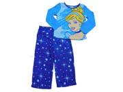 Disney Girls Blue Cinderella Fleece Pajama Top Bottoms 2 Piece Sleep Set PJs 8