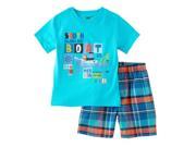 Kids Headquarters Infant Boys 2 Piece Boat Fish Outfit T Shirt Plaid Shorts 12m