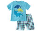 Kids Headquarters Infant Boys Blue Dinosaur T Rex T Shirt Plaid Shorts Set 24m