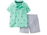 Carter s Infant Boys 2 Piece Aqua Boat Polo T Shirt Striped Shorts 3m
