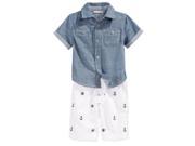 First Impressions Infant Boys 2 Piece Chambray Shirt Boat Anchor Shorts 3 6m
