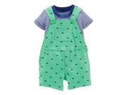 Carters Infant Boys 2 Piece Striped T Shirt Green Shortall Dinosaur Overall 24m