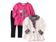 Kids Headquarters Infant Girls Shirt Leggings Leopard Fleece Jacket 3 Piece Set