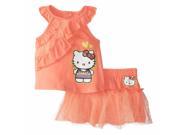 Hello Kitty Infant Girls Peachy Orange Sleeveless Shirt Skirt 2 Piece Outfit