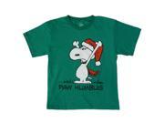 Peanuts Boys Green Christmas T Shirt Paw Humbug Snoopy Shirt L
