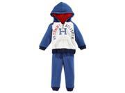 Tommy Hilfiger Infant Boys 2 Piece Blue Ivory Hoodie Jacket Sweat Pants Set 24m