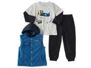 Kids Headquarters Infant Boys 3 Piece Air Plane Shirt Pants Hooded Vest 18m