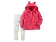 Carters Infant Girl 2 Piece Set Plush Pink Hoodie Sparkle Leggings Outfit 6m