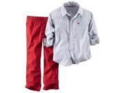 Carters Infant Boys 2 Piece Outfit Red Pants Blue White Stripe Shirt Set 12m