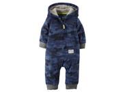 Carters Infant Boy Blue Camo Hooded Fleece Jumpsuit Coverall Outfit 12m