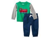 Childrens Place Infant Boys Outfit Green Fire Truck Sweater Blue Pants Set 6 9m