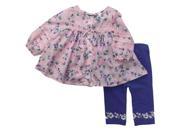 First Impressions Infant Girl Pink Flower Shirt Purple Leggings 2 Piece Set 0 3m