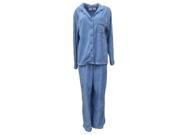 Soft Sensations Womens Blue Purple Stripe Fleece Pajamas PJs Lounge Sleep Set L