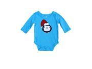 Okie Dokie Infant Girl Blue Santa Penguin Holiday Creeper Christmas Bodysuit 12m