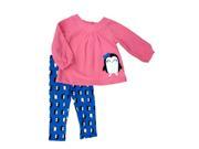 Carter Infant Girl 2 PC Outfit Pink Penguin Fleece Tunic Shirt Blue Leggings 24m