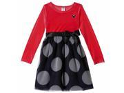 Disney Toddler Little Girls Red Velour Black Dot Ruffled Long Sleeved Dress 2T