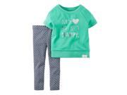 Carters Infant Girls Green My Heart is So Happy 2 Piece Outfit Shirt Leggings 3m
