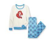 Disney Little Mermaid Womens Pajamas Blue Ivory Fleece Sleep Set Lounge Pants XL