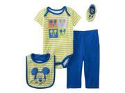 Disney Baby Infant Boys 4 Piece Green Blue Mickey Mouse Layette Set 6 9m