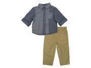 First Impressions Infant Boys 2 Piece Blue Chambray Shirt Khaki Pants Set 24m