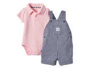 Carters Infant Boys 2 Piece Pink Bodysuit Navy Checkered Shortall Shorts Set 6m
