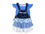 Young Hearts Girls 2 Piece Blue Shirt Ruffled Overall Jumper Dress Set Size 4