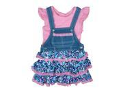 Young Hearts Girls 2 Piece Pink Shirt Flower Denim Overall Jumper Dress Outfit 5