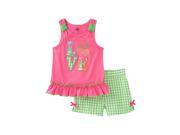 Kids Headquarters Infant Girls Set LOVE Shirt Gingham Check Shorts Outfit 12m
