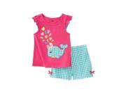 Kids Headquarters Infant Girls Set Whale Shirt Blue Check Shorts Outfit 3 6m