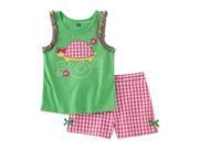 Kids Headquarters Infant Girl 2 PC Turtle Shirt Gingham Check Shorts Outfit 24m