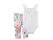 Carters Infant Girl 2 PC White Smocked Bodysuit Pink Floral Leggings Outfit 24m