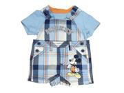 Disney Mickey Mouse Infant Boys Plaid Overall Shorts Blue T Shirt Set NB