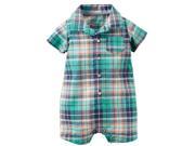 Carters Infant Boy Green Plaid Notched Collared Romper Short Sleeved Creeper 18m