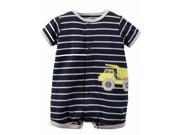 Carters Infant Baby Boy Blue Gray Striped Truck Short Sleeved Romper Creeper 9m