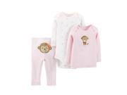Carters Child of Mine Infant Girls Pink Monkey 3 piece Set Outfit NB