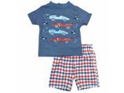 Kids Headquarters Infant Boys Blue Race Car T Shirt Plaid Shorts Set 18m