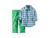 Carter s Infant Toddler Boys 2 PC Plaid Button Front Shirt Green Pants Set 9m