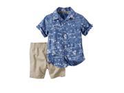 Carters Infant Toddler Boy 2 PC Tropical Button Front Shirt Tan Shorts Set 6m
